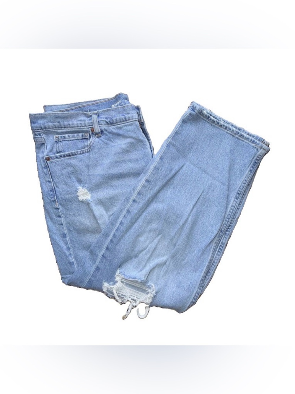 Old Navy Women's Blue Mid-Rise Boyfriend Loose Distressed Shredded Jeans Sz 16